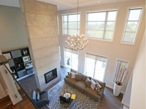 drywall job results in a dramatic living room